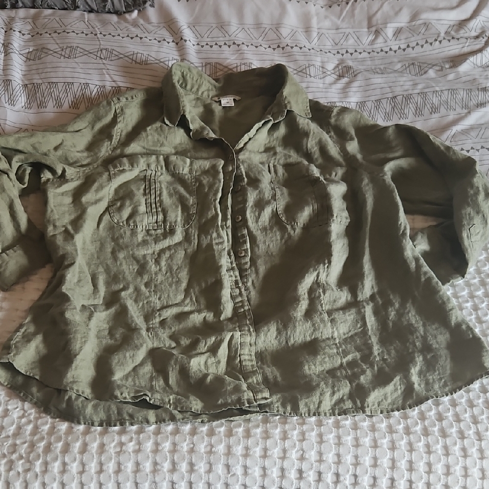 SPANNER Sage Green Linen Women's Shirt 3x